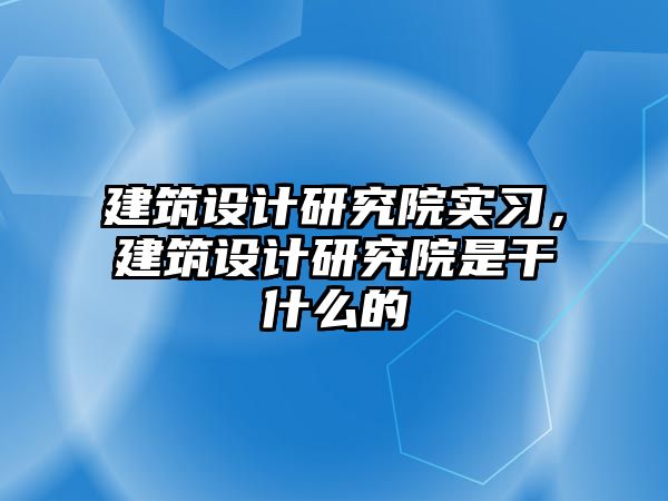 建筑設(shè)計(jì)研究院實(shí)習(xí)，建筑設(shè)計(jì)研究院是干什么的