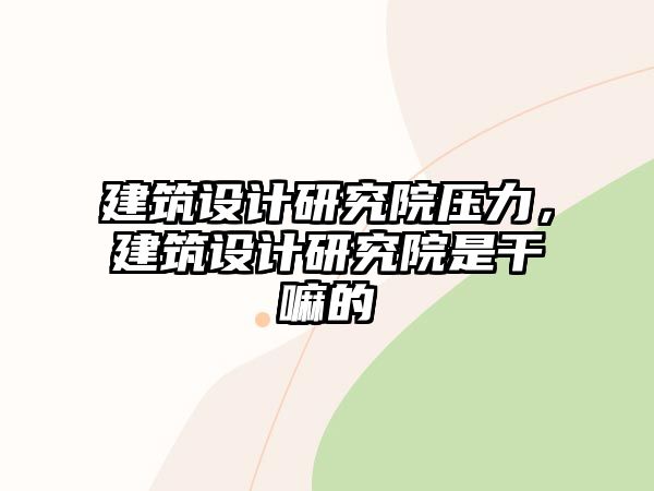 建筑設(shè)計研究院壓力，建筑設(shè)計研究院是干嘛的