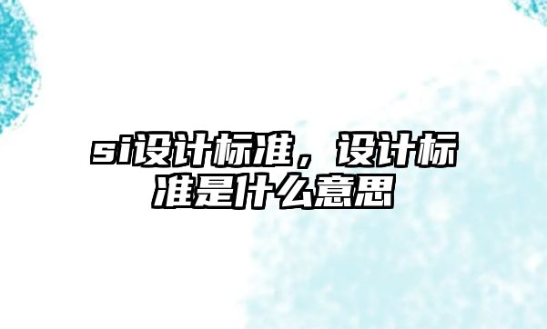 si設計標準，設計標準是什么意思