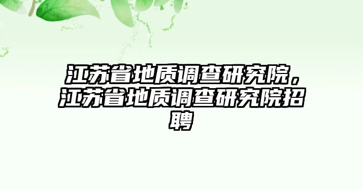 江蘇省地質(zhì)調(diào)查研究院，江蘇省地質(zhì)調(diào)查研究院招聘