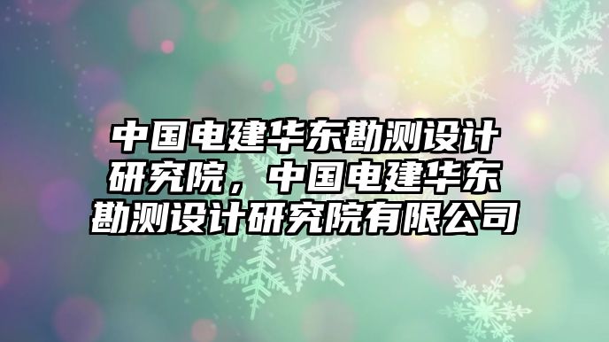 中國電建華東勘測設(shè)計研究院，中國電建華東勘測設(shè)計研究院有限公司