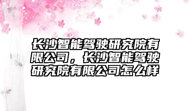 長沙智能駕駛研究院有限公司，長沙智能駕駛研究院有限公司怎么樣