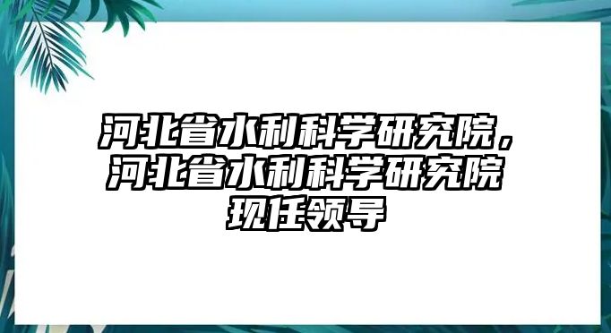 河北省水利科學(xué)研究院，河北省水利科學(xué)研究院現(xiàn)任領(lǐng)導(dǎo)